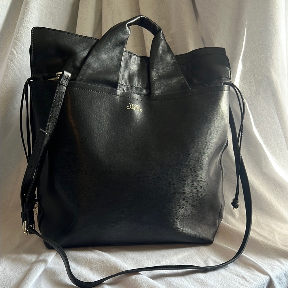Vince Camuto Black Tote with Textured Leather and Adjustable Strap